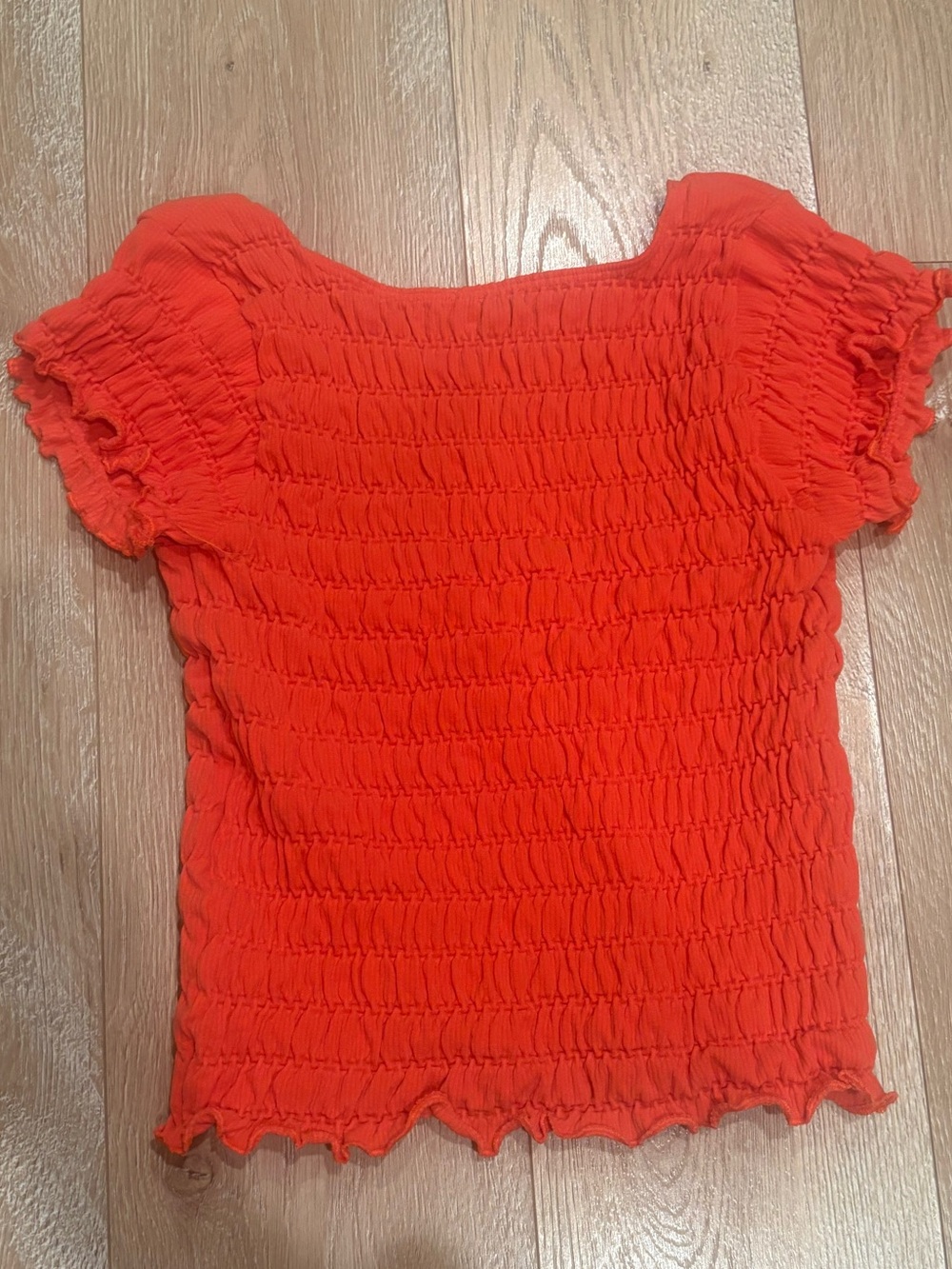 Women's Red Shirred Stretch Short Sleeve Top